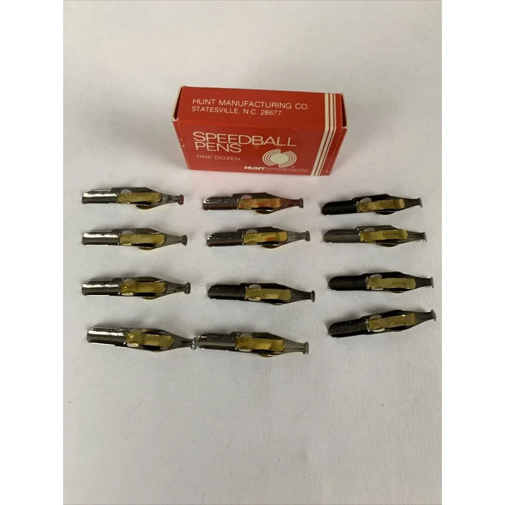 Vintage HUNT SPEEDBALL PENS D-1 Oval Easy To Use Calligraphy Pen Nibs (12)